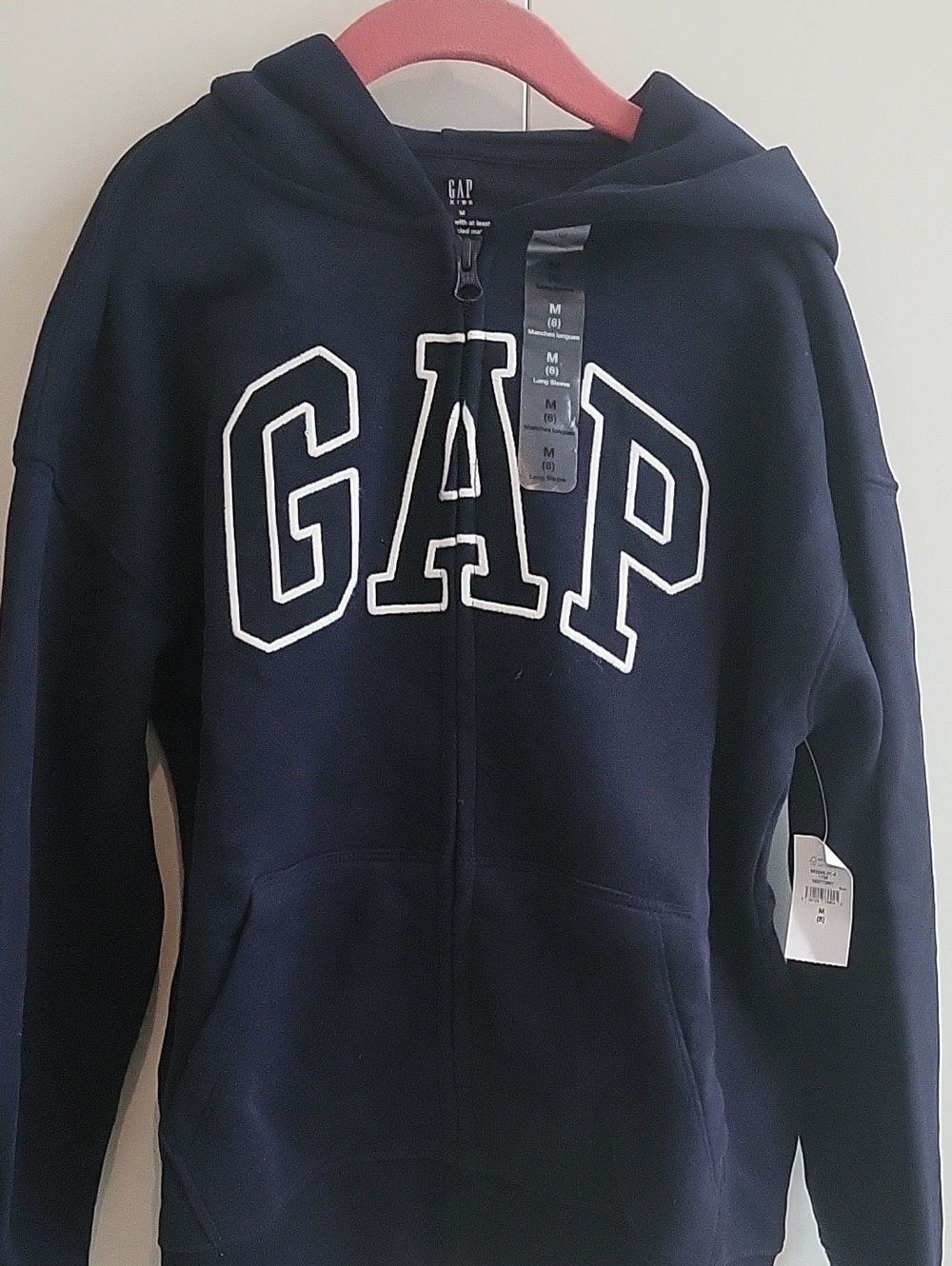 GAP Boys Navy Blue Full-Zip Hoodie with White Logo